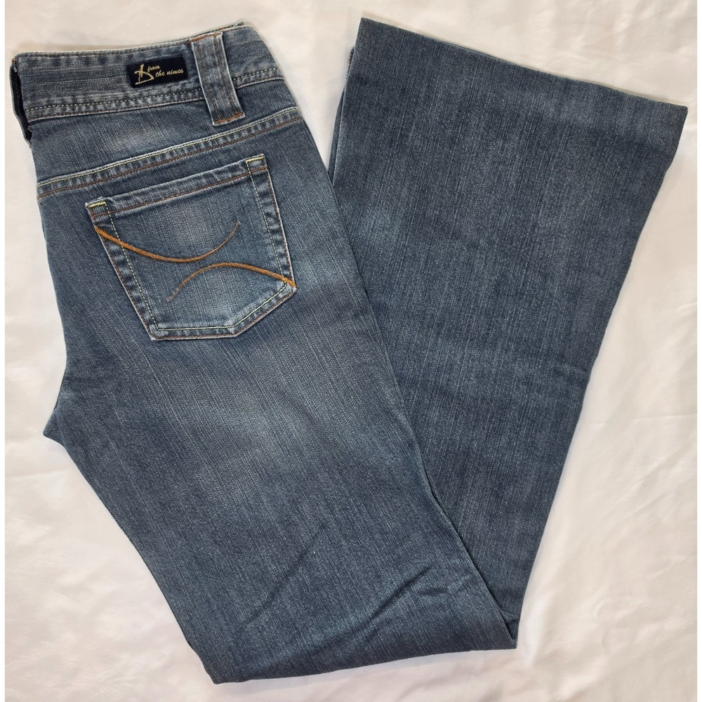 D'Nim Jeans Womens 11 Low Rise Flare Y2K Stretch Blue Boot Flipped Hip 005